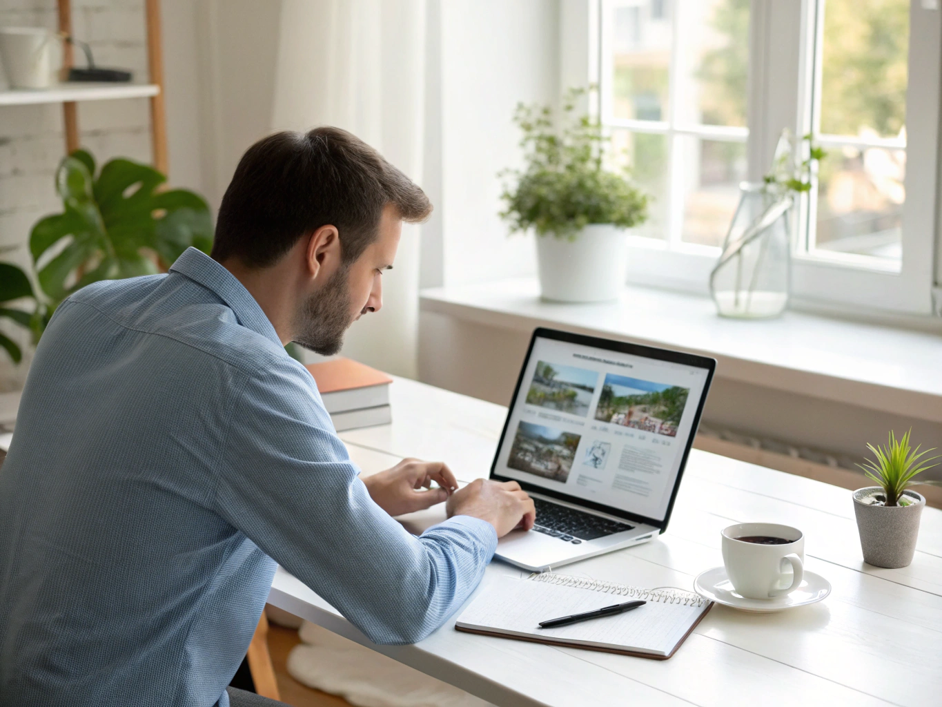 Property manager reviewing documentation and architectural floor plans