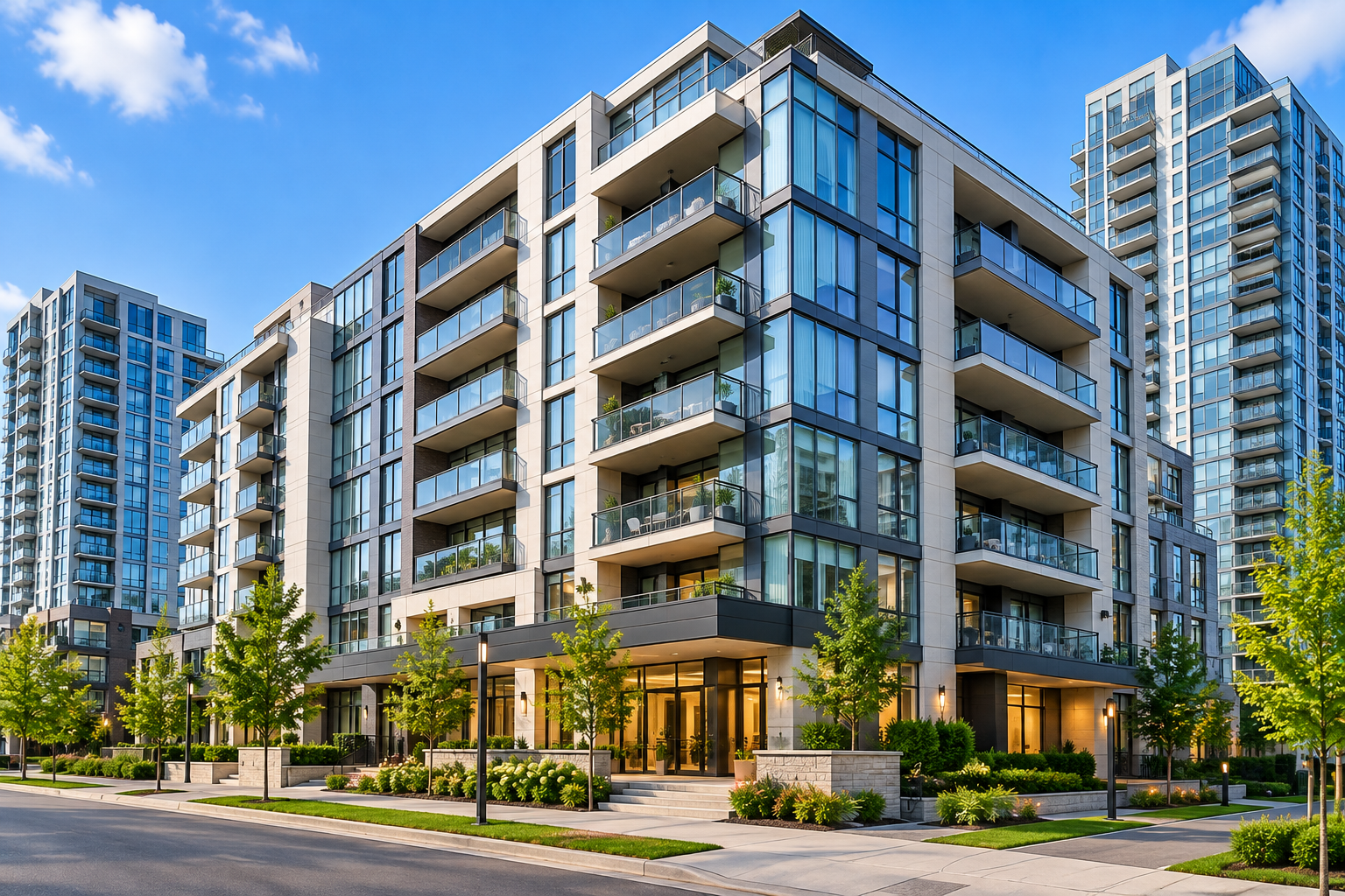 Architectural facade of a multi-unit investment property in the Greater Toronto Area