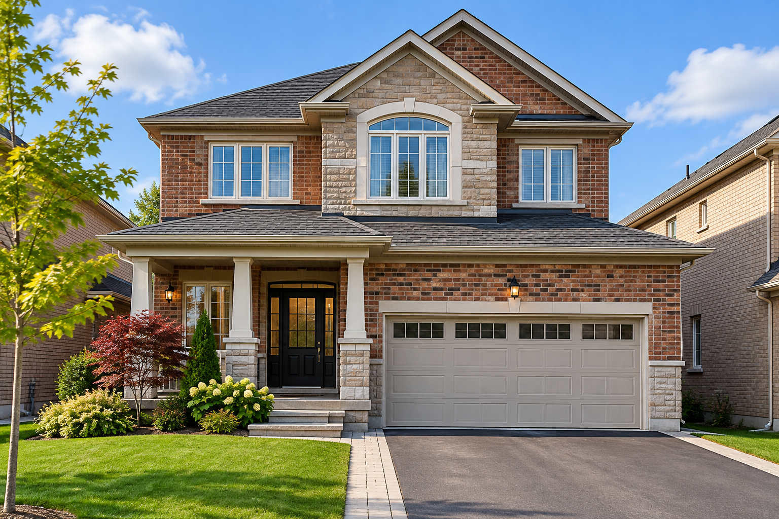 Two-storey detached brick-and-stone home